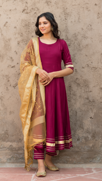 Women's Rosewood Wine Kurta Dupatta Set