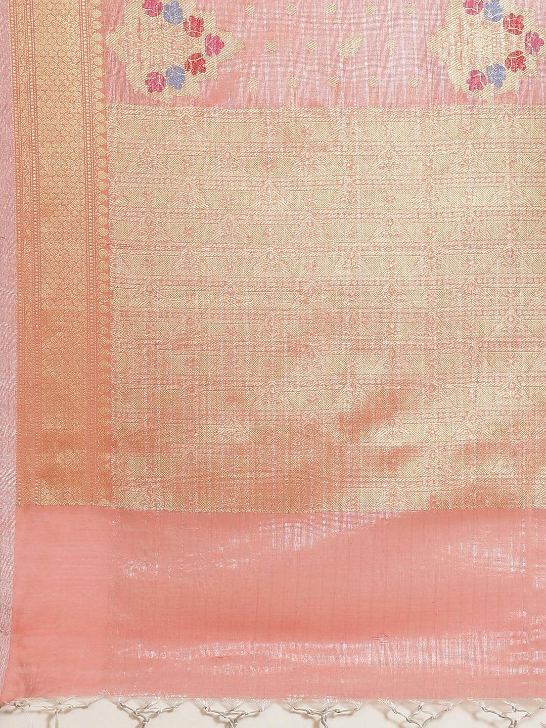 Women's Pink Tissue Silk Saree - Varanasi - Indiakreations