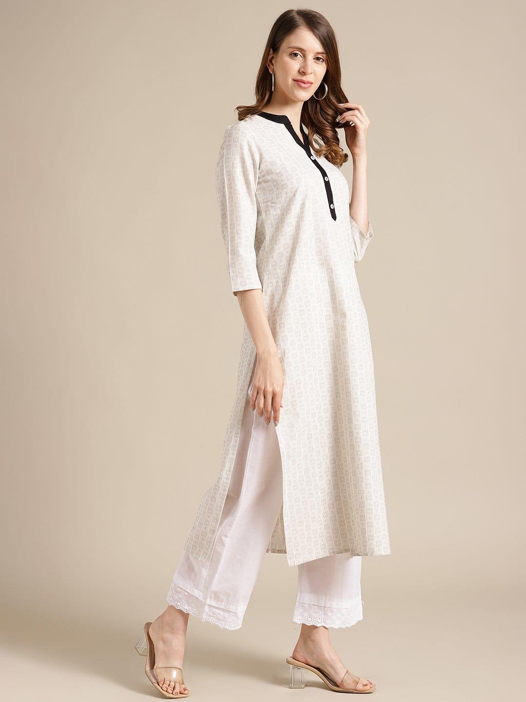 KSUT Off White And Black Woven Kurta With 3/4Th Sleeves - Indiakreations