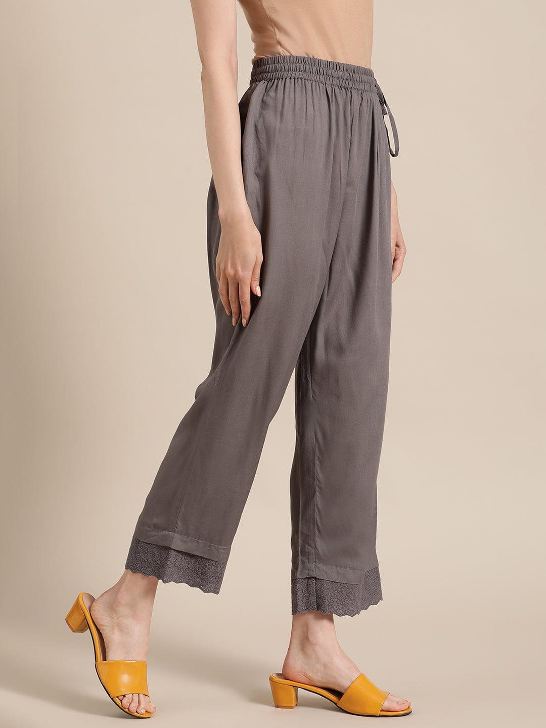 Varanga Women Grey Solid Cropped Trousers - Indiakreations