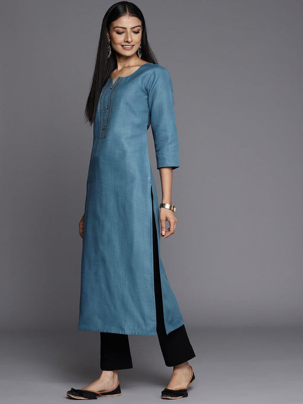 Varanga Women Blue Yoke Design Thread Work Kurta - Indiakreations