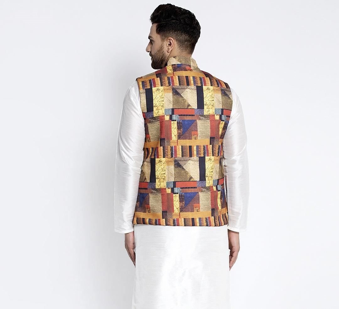 Men's Multicolored Printed Nehru Jacket - Benstoke - Indiakreations