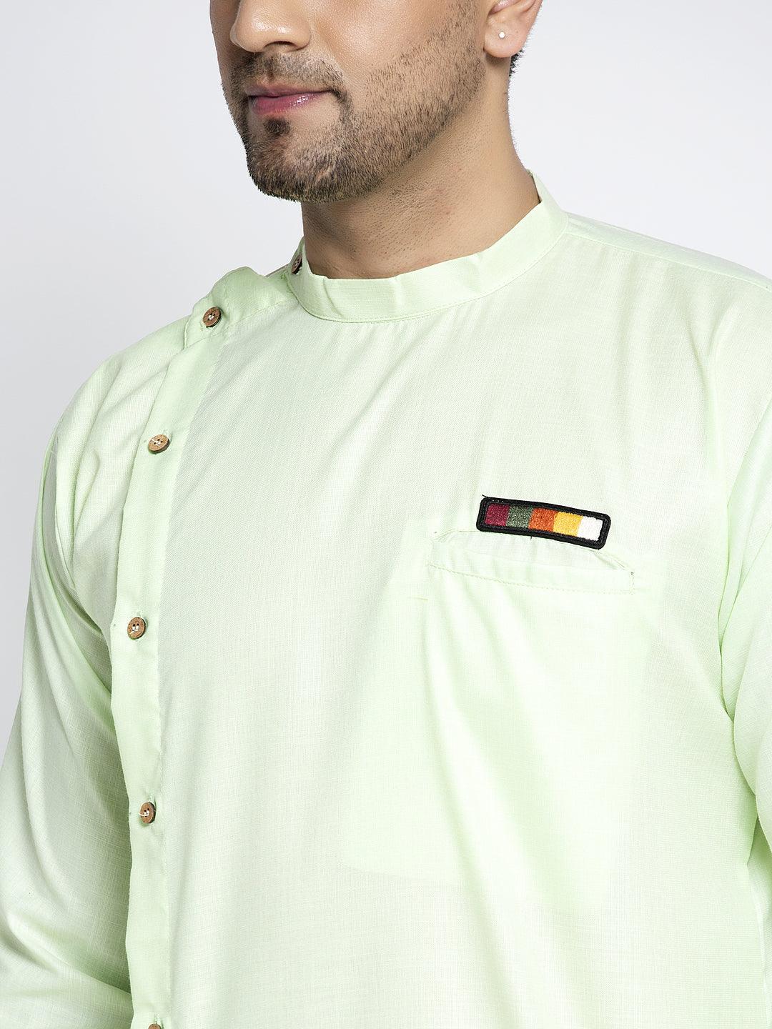 Men's Light Green Solid Short Kurta - Benstoke - Indiakreations