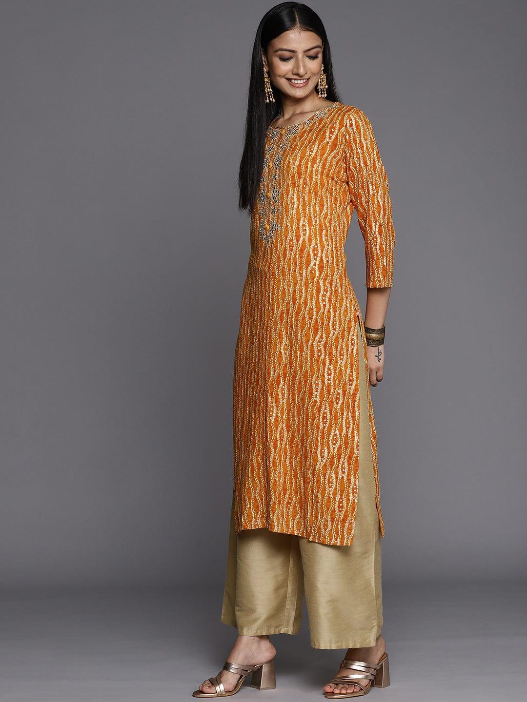 Varanga Women Mustard Yellow Floral Embroidered Gotta Patti Kurta - Indiakreations