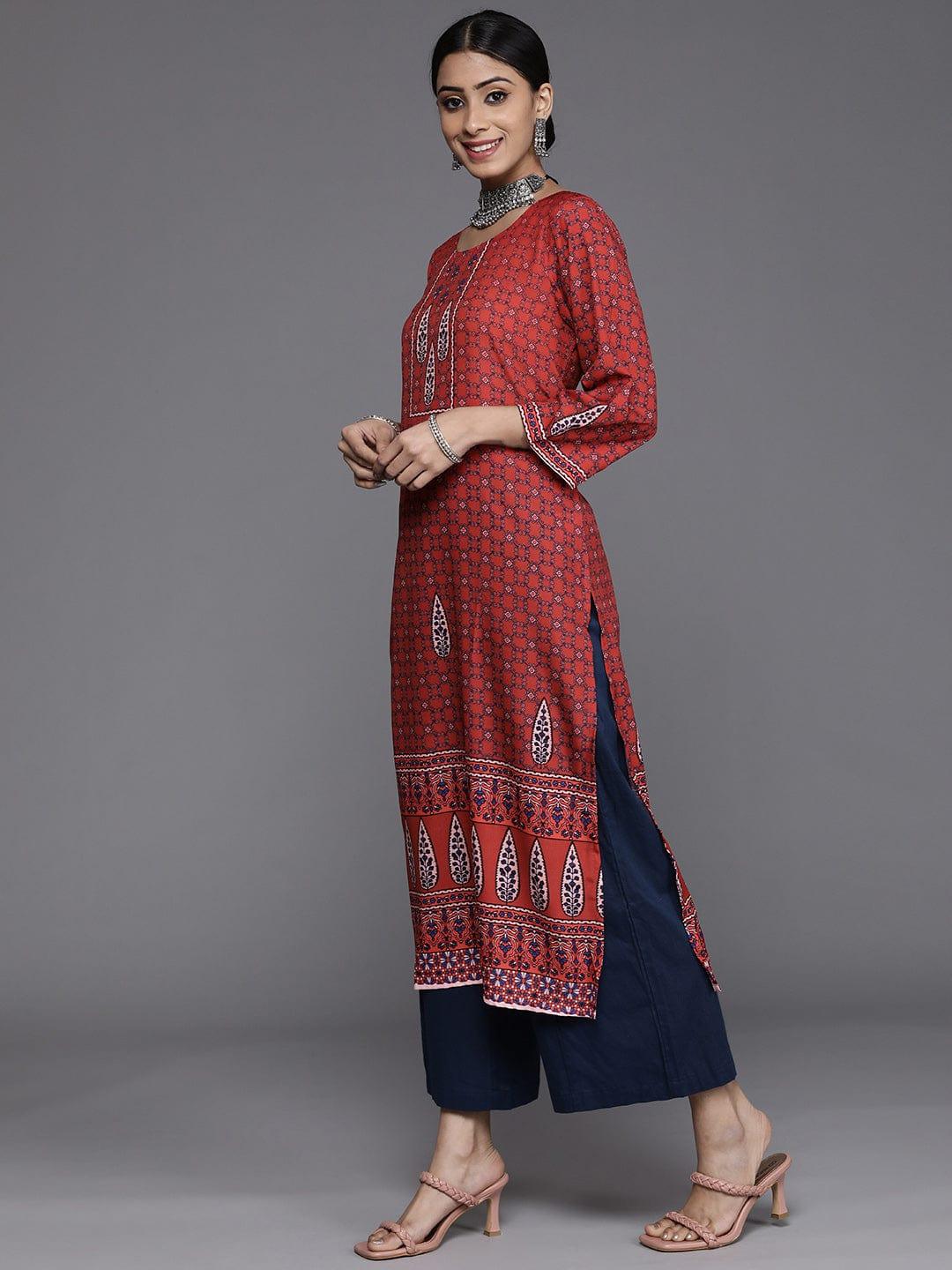 KSUT Women Red & Navy Blue Ethnic Motifs Printed Kurta - Indiakreations