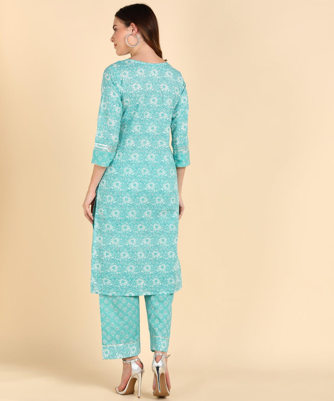 Women's Cotton Turqoise Printed Kurta With Pant - Noz2Toz - Indiakreations