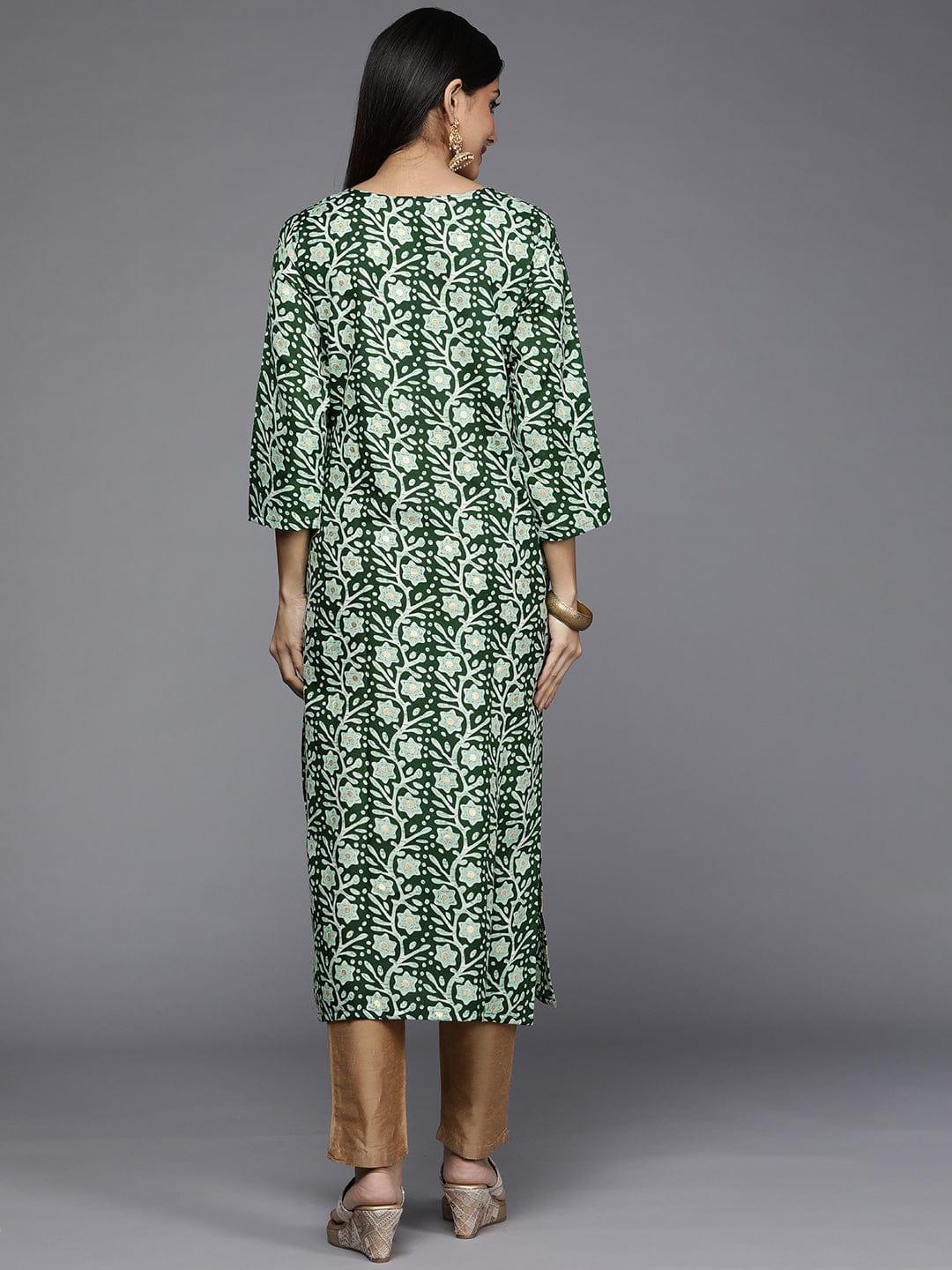 Varanga Women Green Floral Printed Zardozi Kurta - Indiakreations