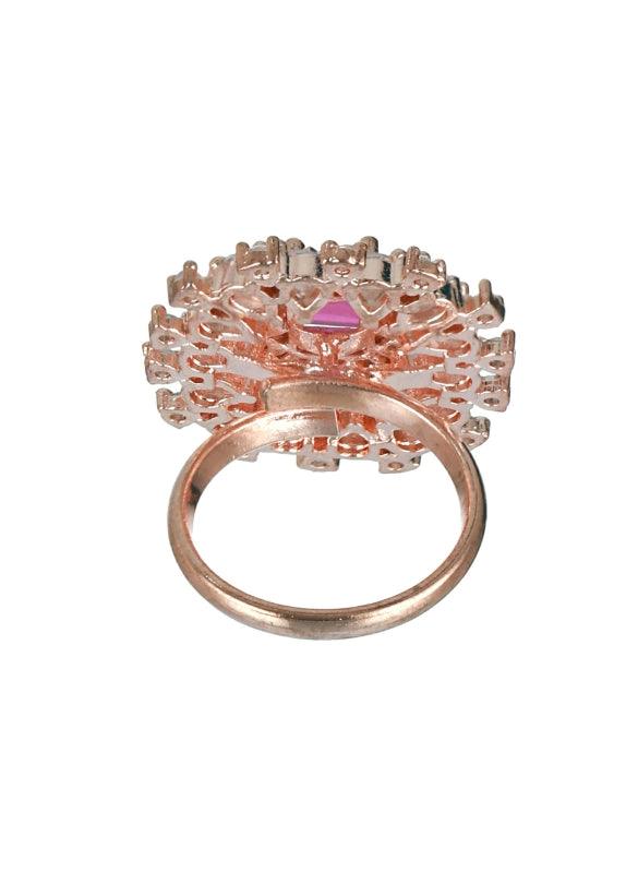 Women's Rose Gold Plated & Pink American Diamond Studded Statement Ring - Jazz And Sizzle - Indiakreations