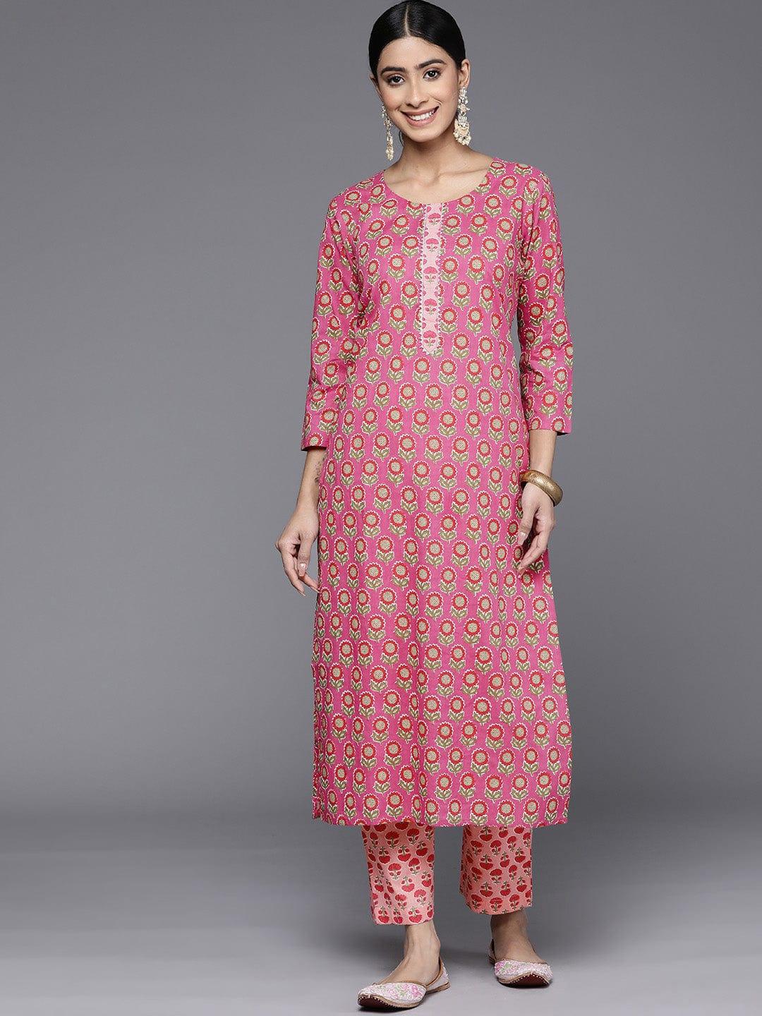 Varanga Floral Printed Gotta Patti Pure Cotton Kurta With Trousers - Indiakreations