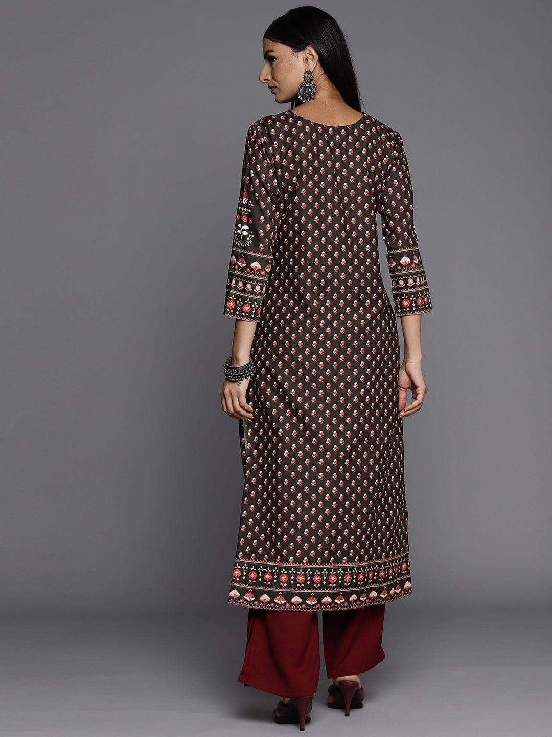 Varanga Women Black & Rust Floral Printed Floral Kurta - Indiakreations