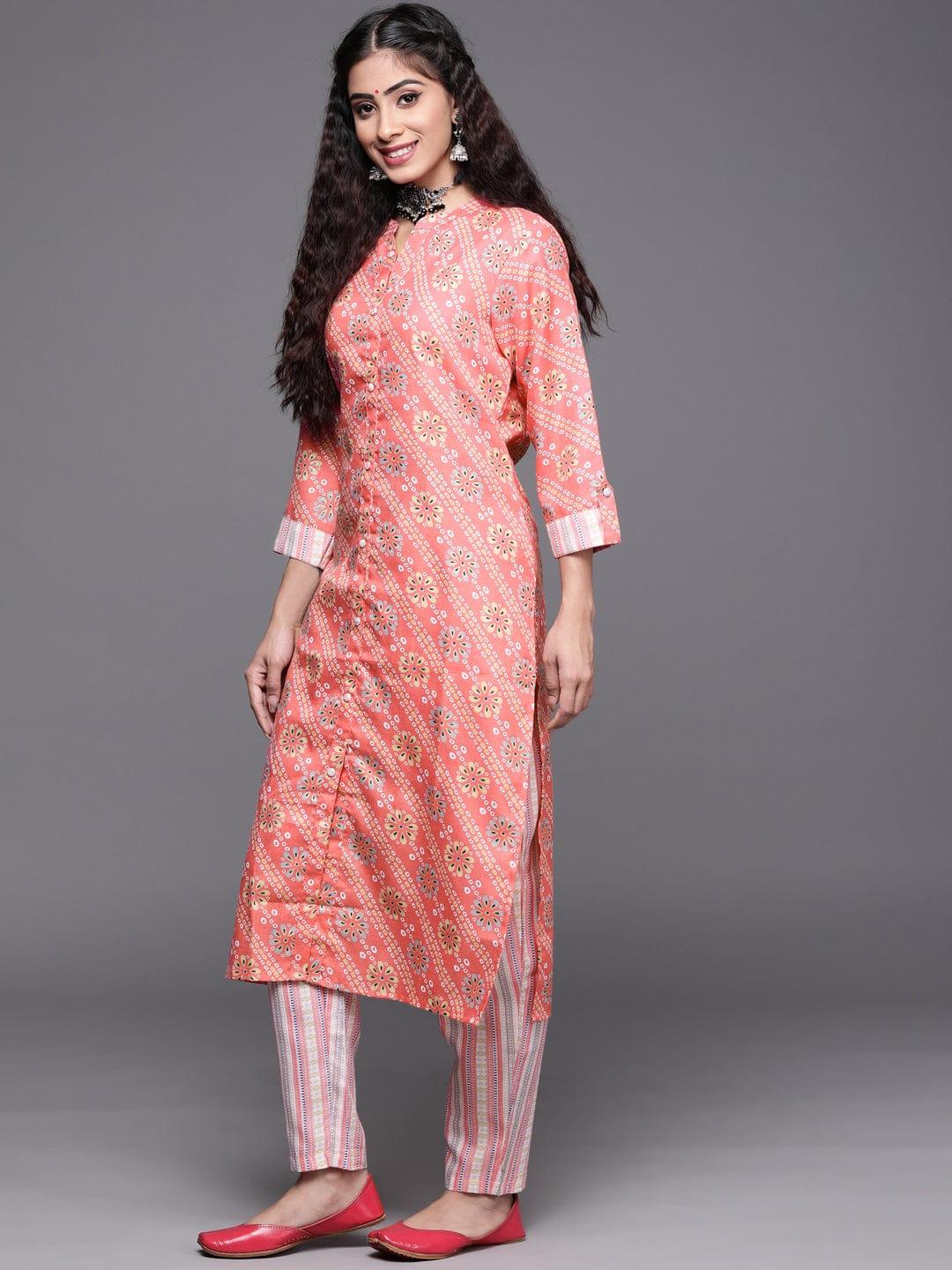 Varanga winter women kurta with button down paired with vertical strip printed pant - Indiakreations