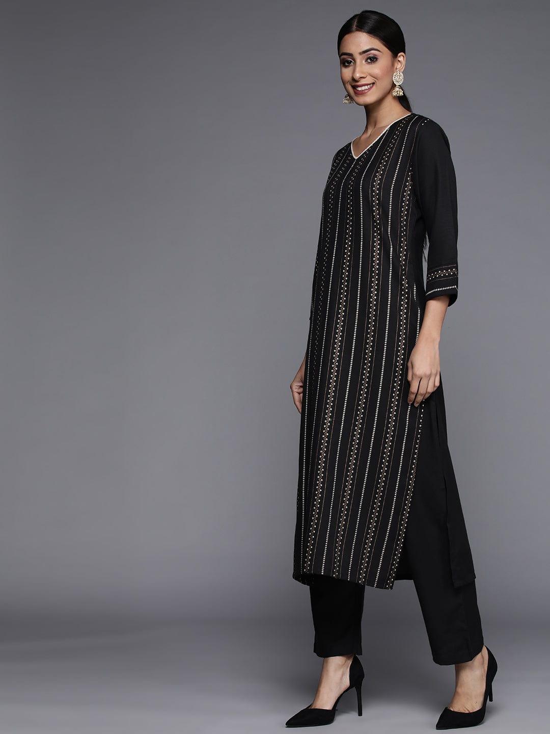 Varanga Winter black khari printed straight kurta with straight trouser - Indiakreations