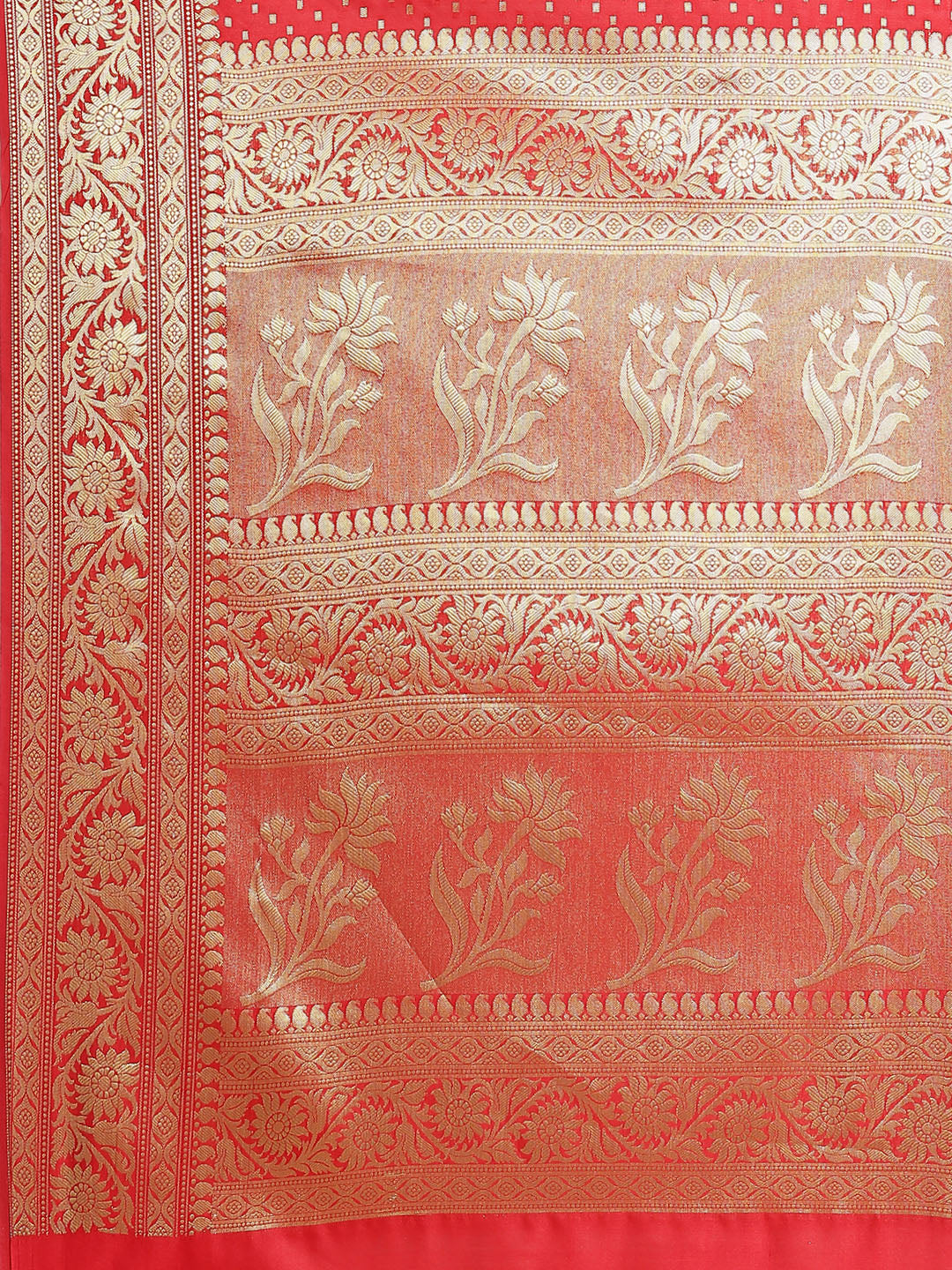 Women's Red Silk Jaamdani Cutwork Saree - Varanasi - Indiakreations