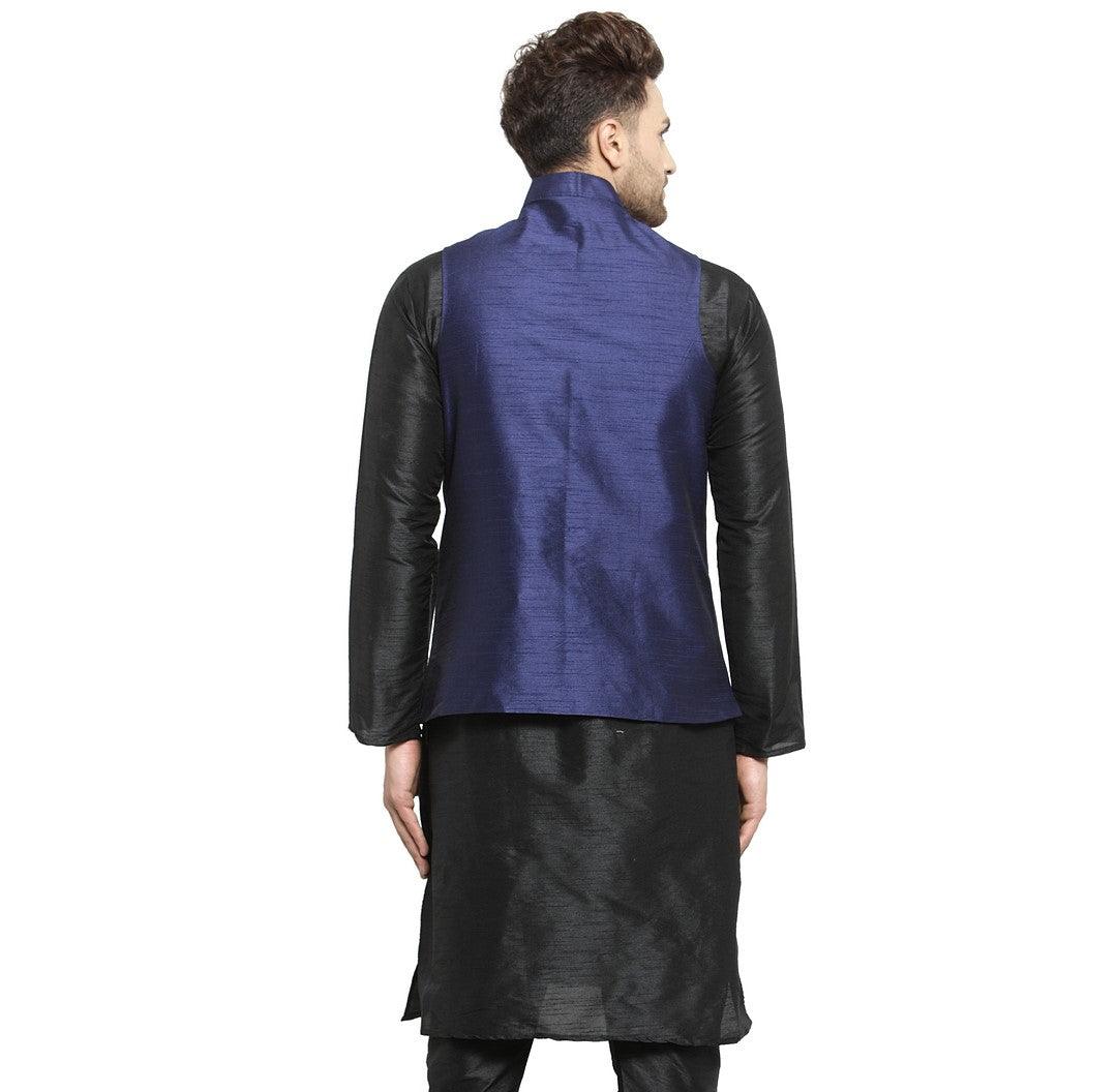 Men's Navy Blue Solid Nehru Jacket - Benstoke - Indiakreations