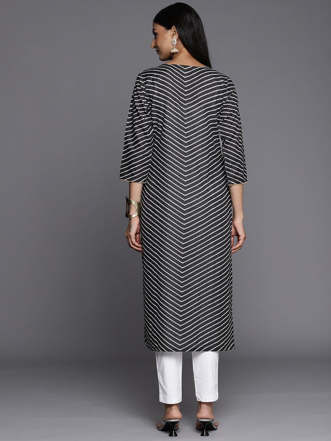 Varanga Women Black & White Striped Kurta - Indiakreations