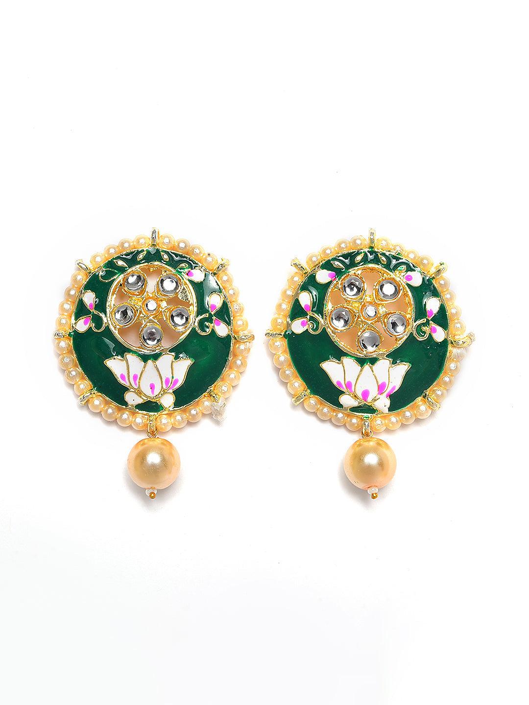 Women's Gold-Plated White Kundan & Pearl Beaded Meenakari Jewellery Set - Jazz And Sizzle - Indiakreations