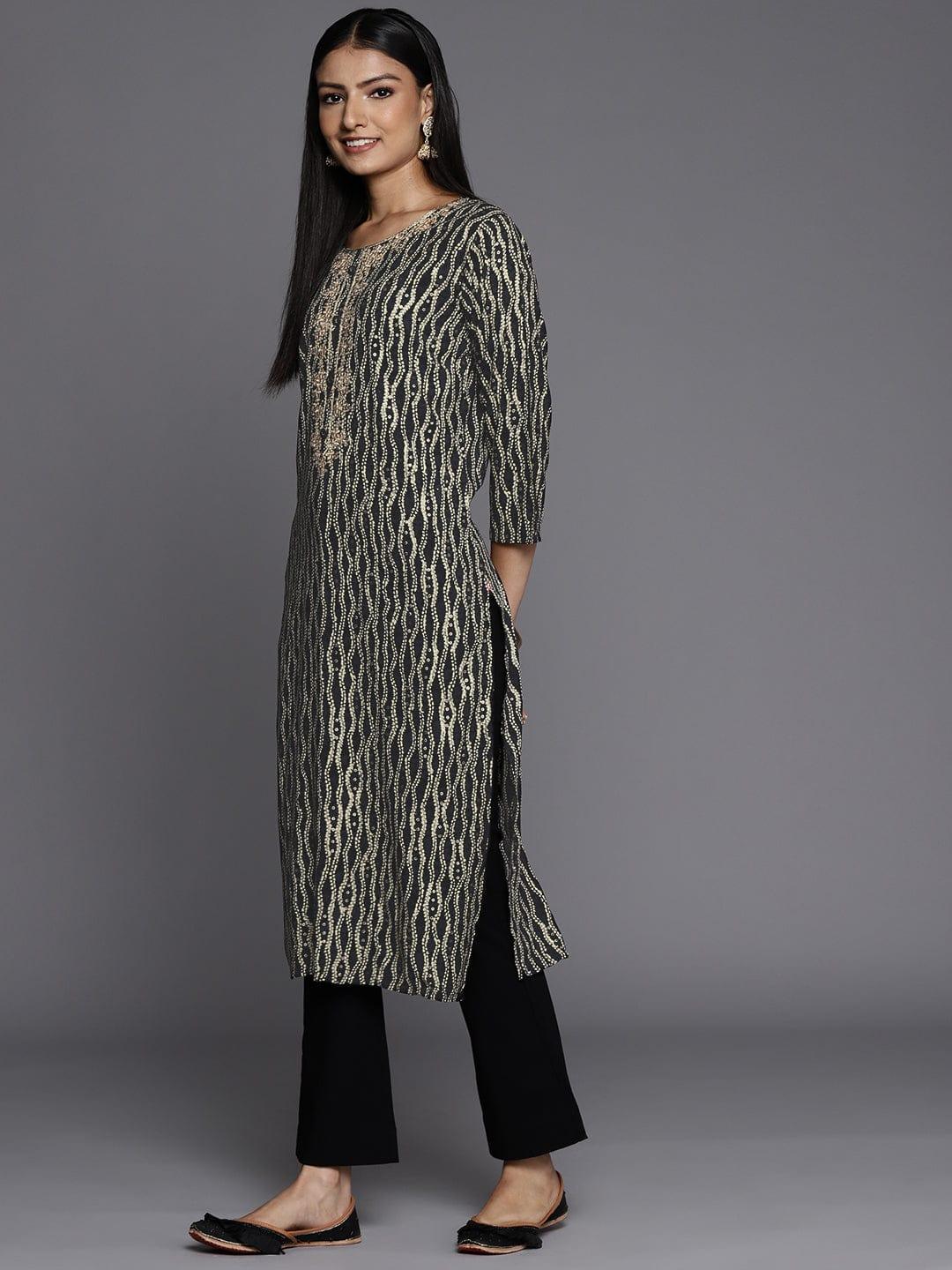 Varanga Women Black & Gold-Toned Floral Gotta Patti Kurta - Indiakreations