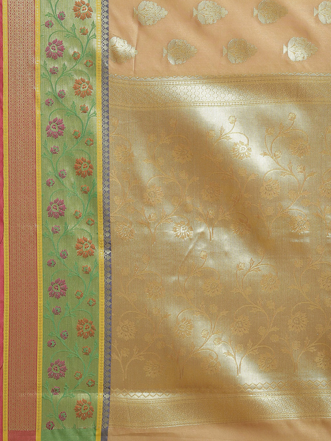 Women's Beige Silk Jaamdani Cutwork Saree - Varanasi - Indiakreations