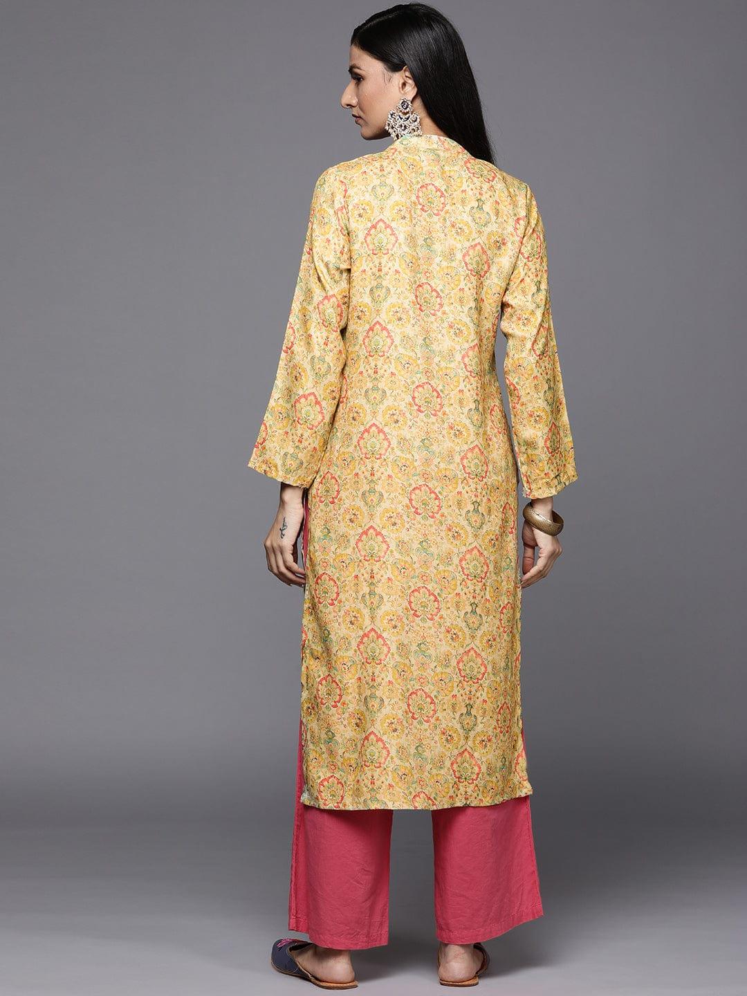 Varanga lime pashmina printed winter kurta - Indiakreations