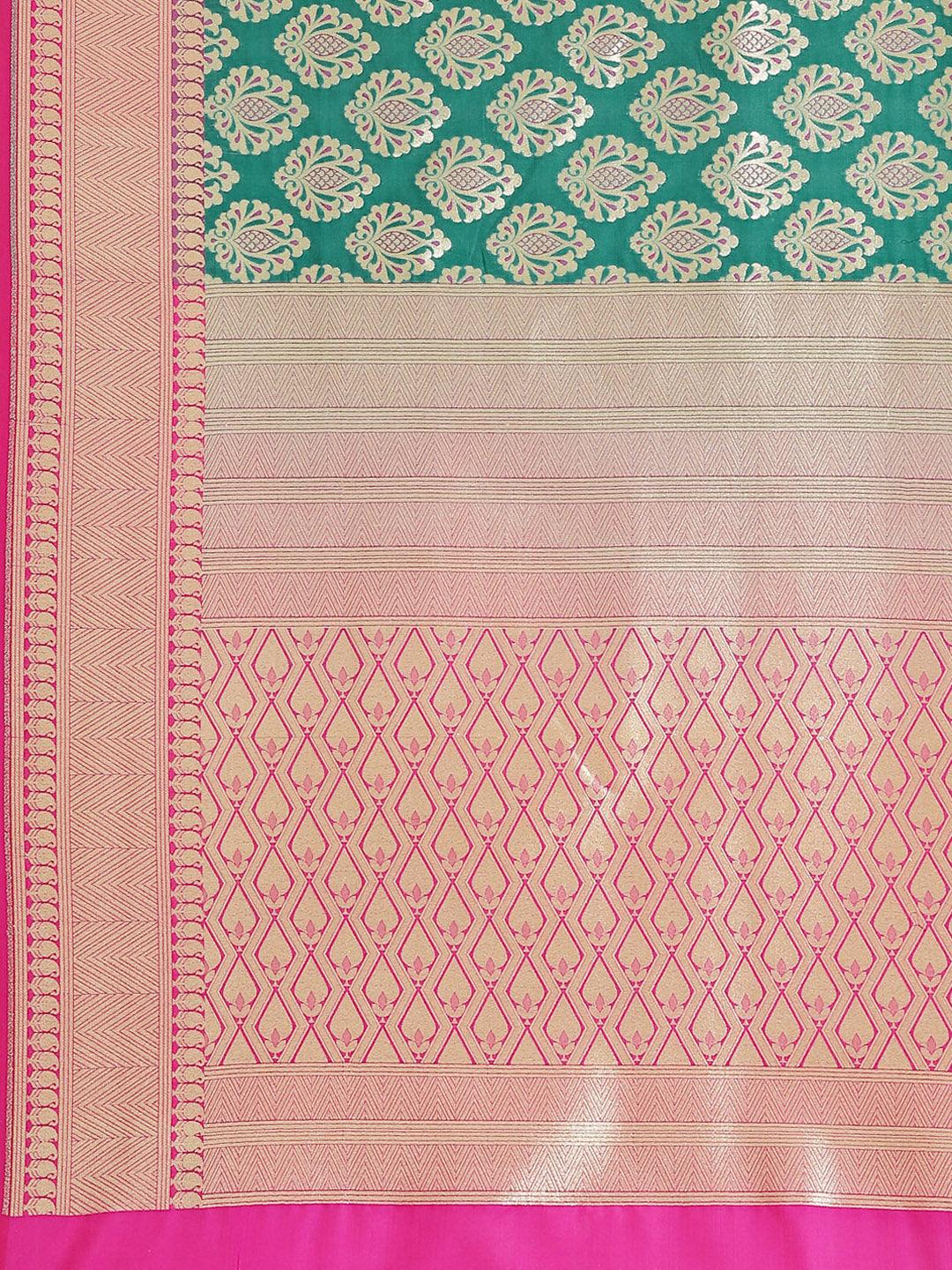 Women's Green Semi Silk Zari Woven Saree - Varanasi - Indiakreations