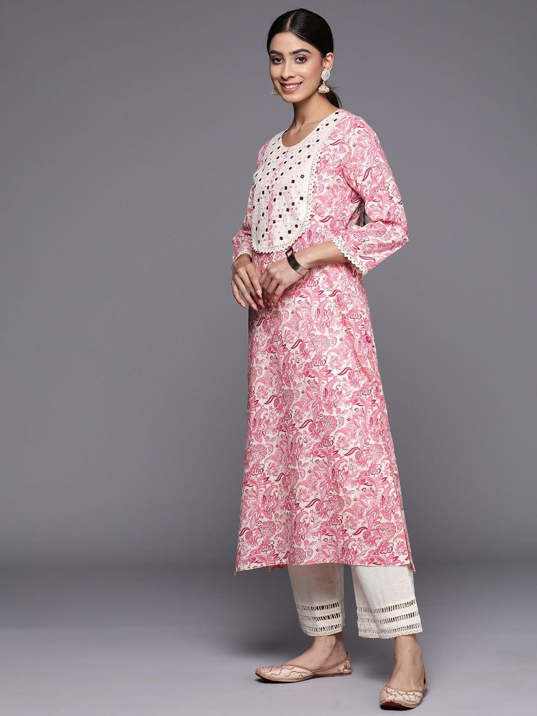 Varanga Floral Printed Mirror Work Kurta - Indiakreations