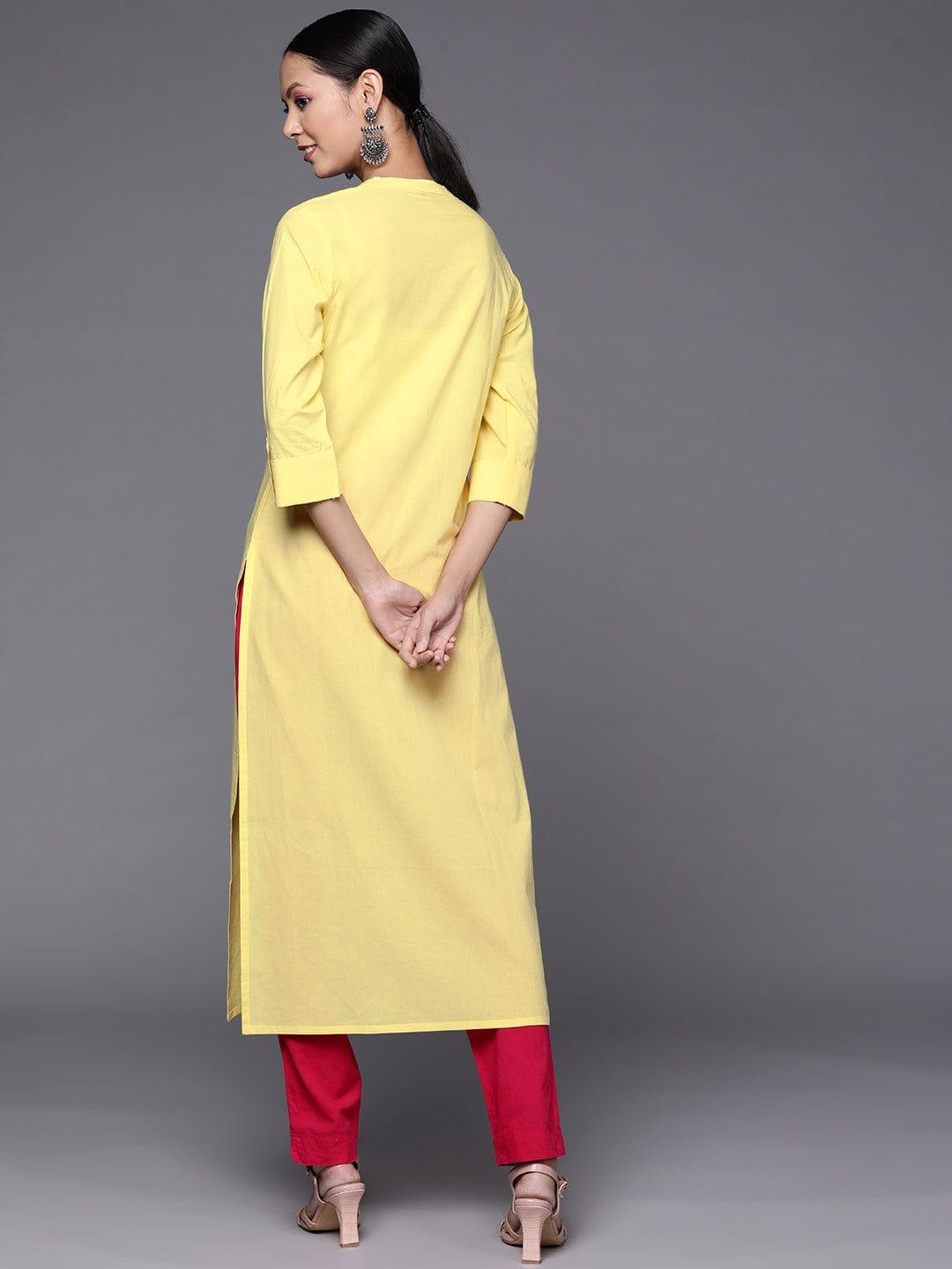 Varanga Women Yellow Floral Printed Pure Cotton Kurta - Indiakreations