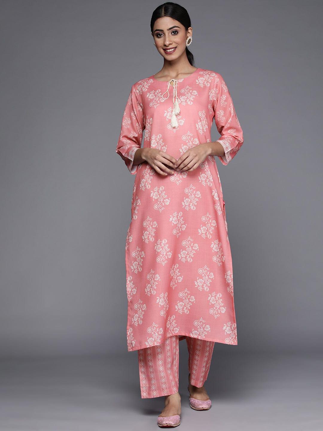 Varanga Winter pink digital printed kurta paired with printed straight trouser - Indiakreations