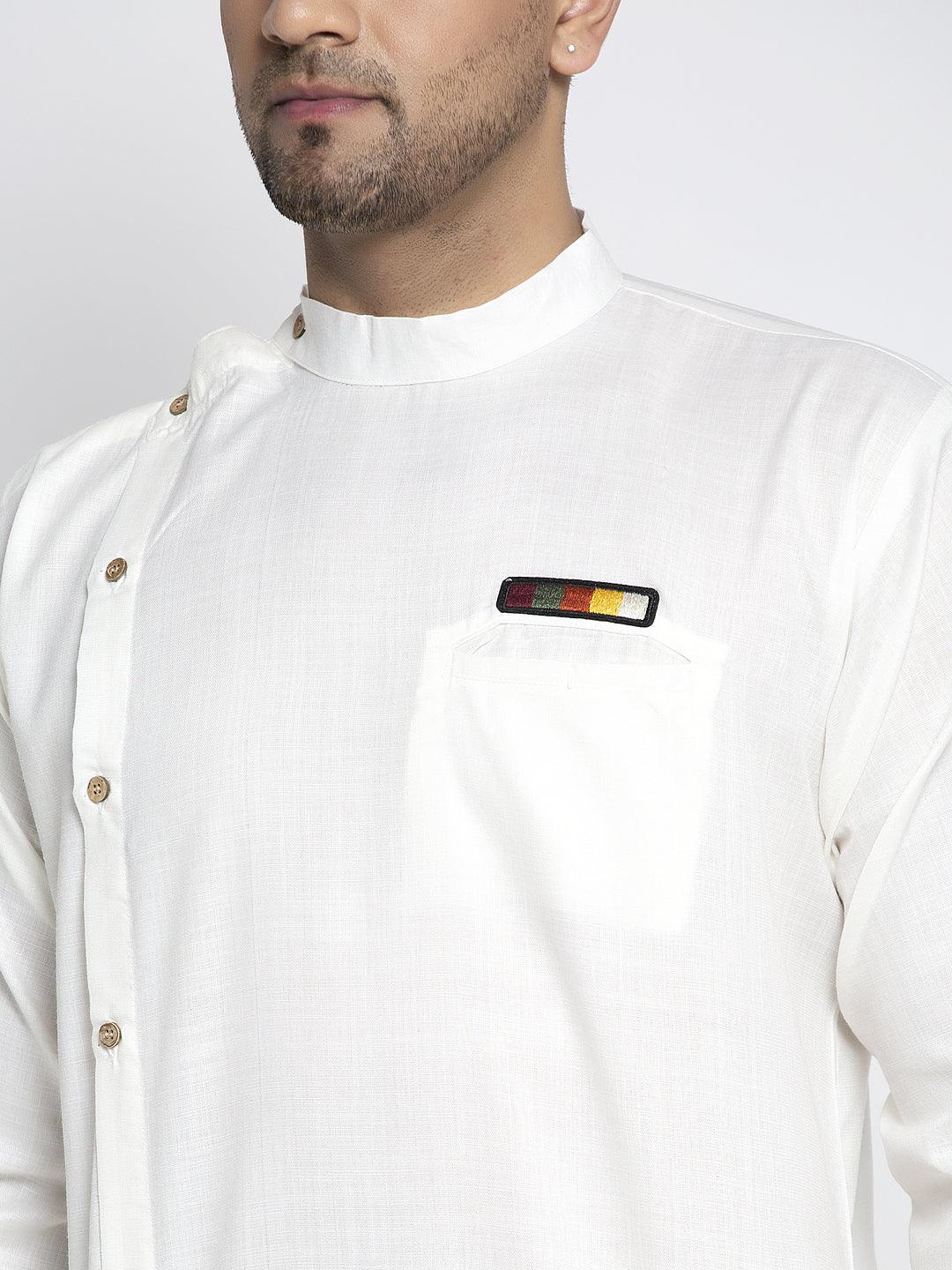 Men's White Solid Short Kurta - Benstoke - Indiakreations