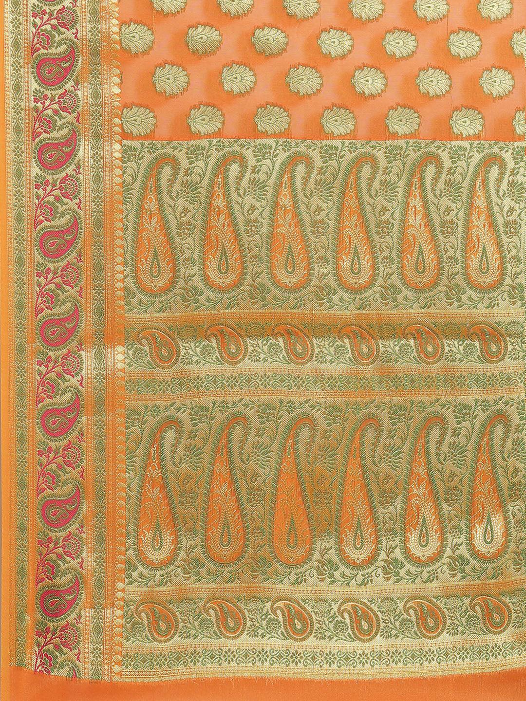 Women's Orange Semi Silk Cutwork Saree - Varanasi - Indiakreations