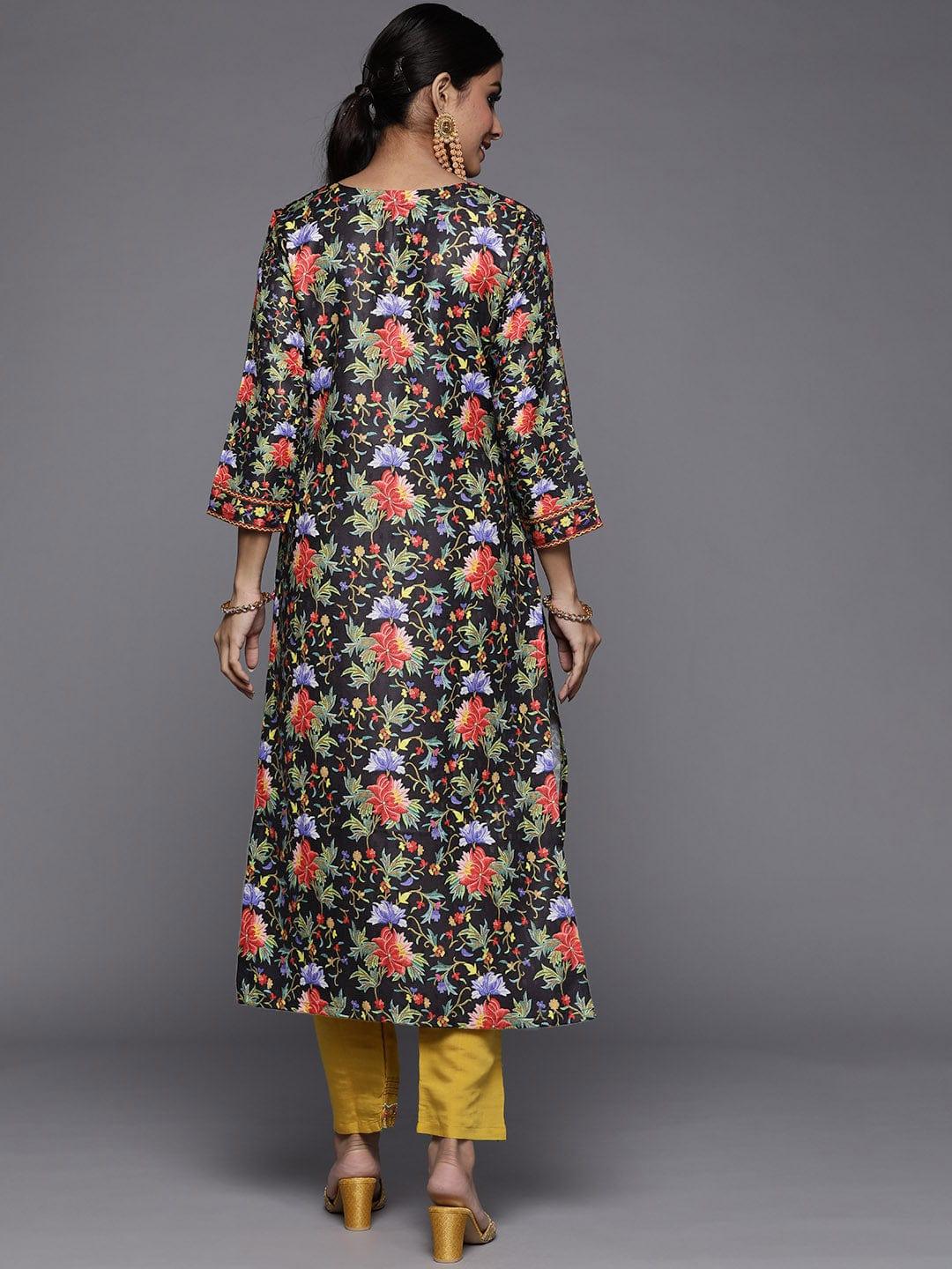 Varanga Woman Pashmina Floral Printed Straight Winter Kurta - Indiakreations