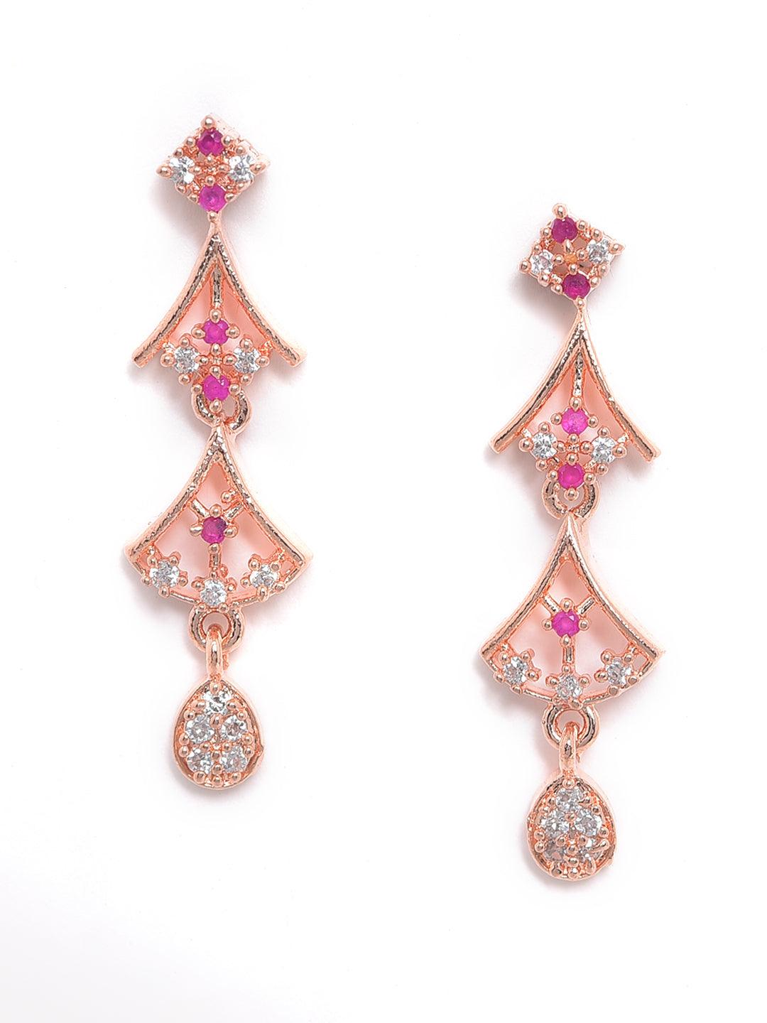 Women's Rose Gold-Plated Ruby AD-Studded Handcrafted Jewellery Set - Jazz And Sizzle - Indiakreations