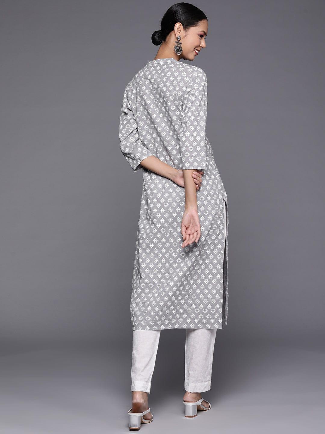 Varanga Women Grey Ethnic Motifs Printed Kurta - Indiakreations