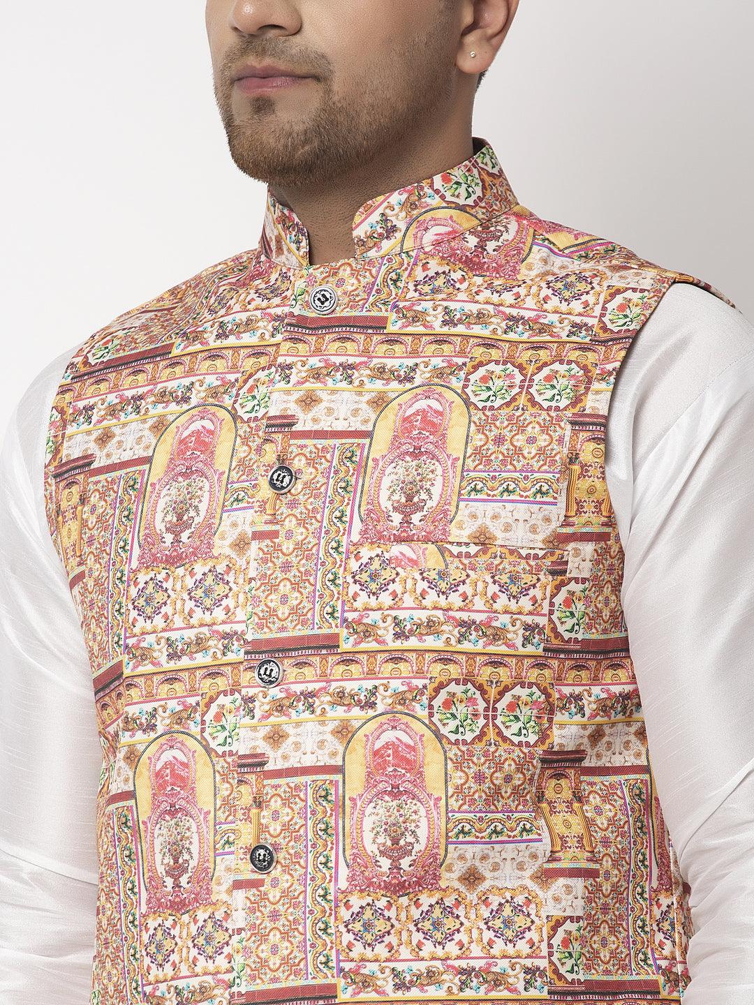 Men's Multicolored Printed Nehru Jacket - Benstoke - Indiakreations