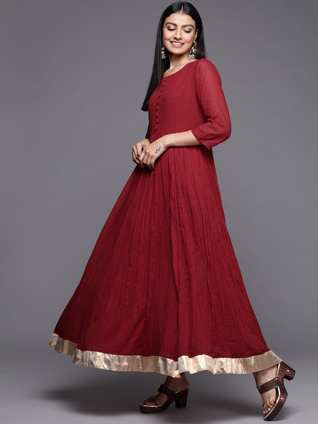 Varanga Women Maroon & Gold-Toned Anarkali Kurta With Dupatta - Indiakreations