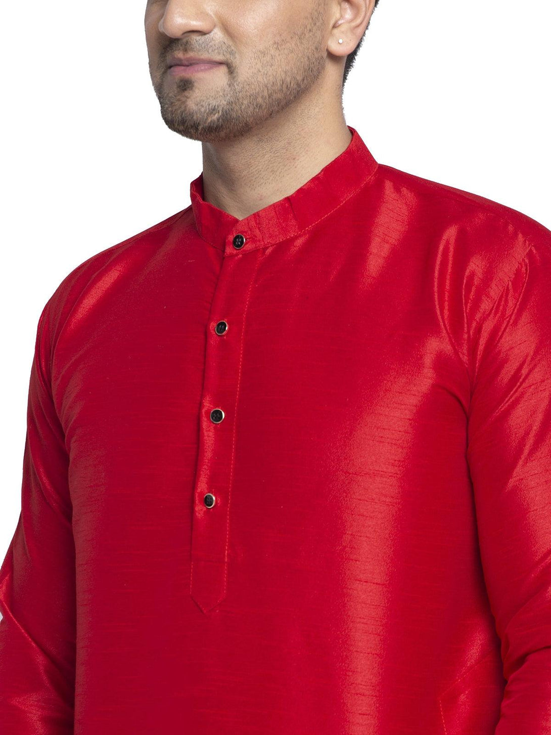 Men's Red Solid Asymmetric Kurta With Churidaar Pyjama - Benstoke - Indiakreations