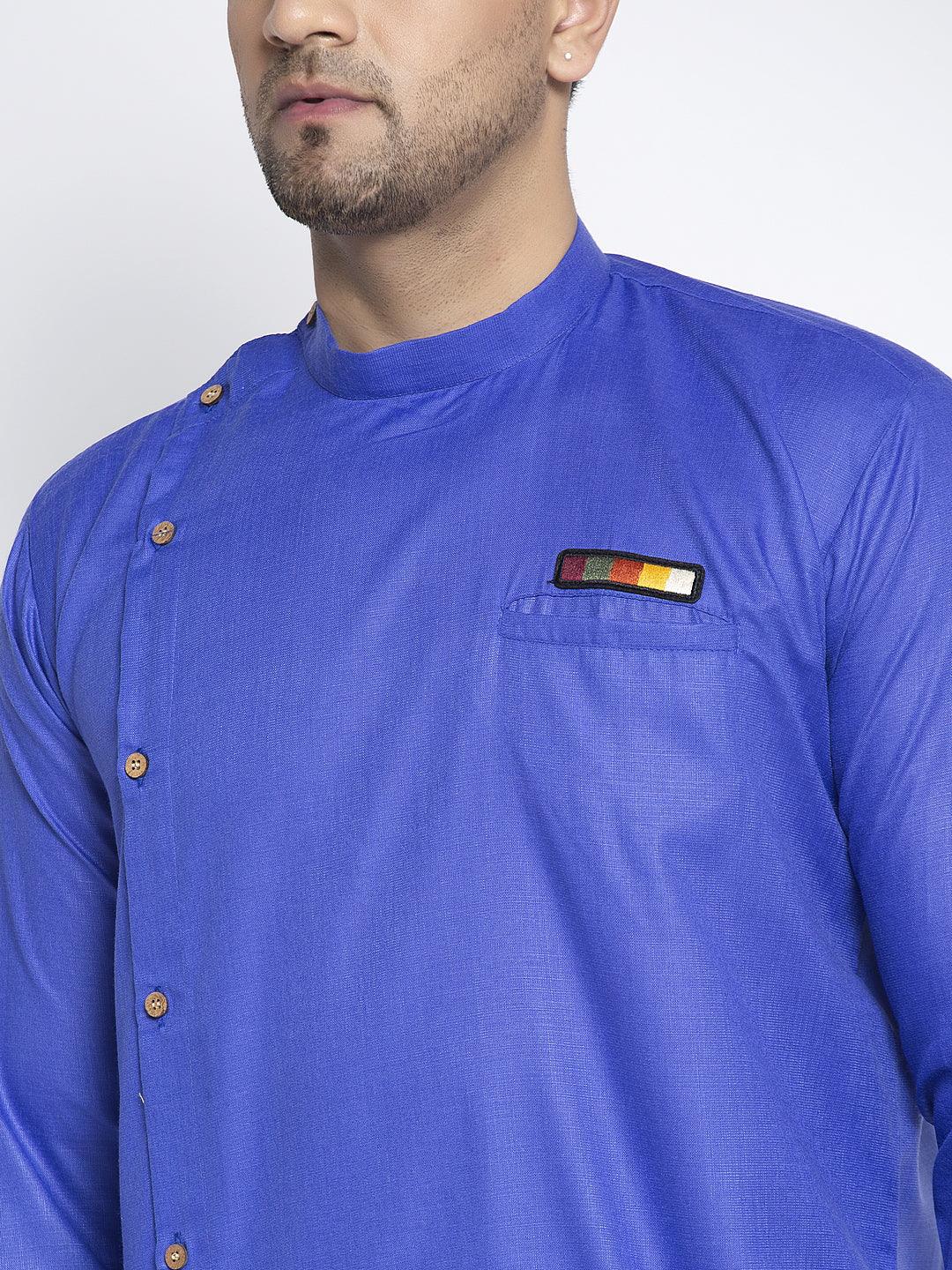 Men's Royal Blue Solid Short Kurta - Benstoke - Indiakreations