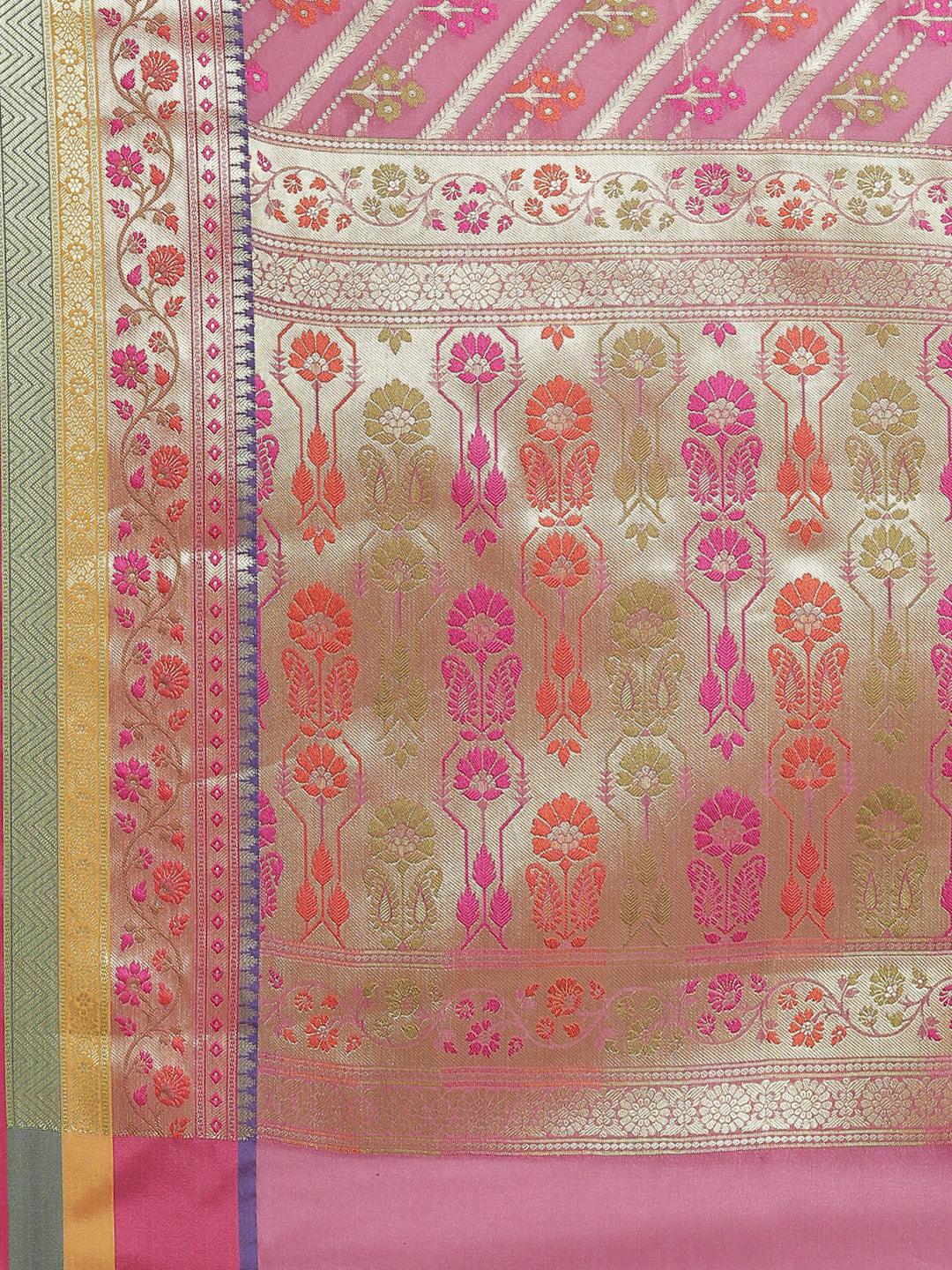 Women's Purple Silk Jaamdani Cutwork Saree - Varanasi - Indiakreations