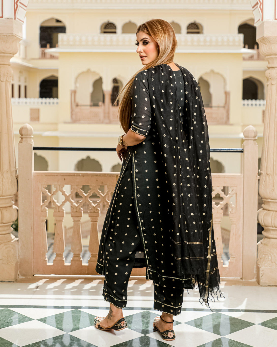 Women's Black Modal Bandhani Suit Set - Baisacrafts - Indiakreations