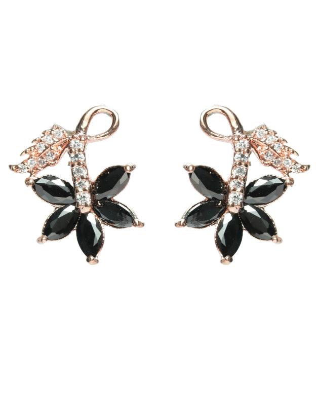 Women's Black American Diamond Rose Gold Pendant & Earring Set - Jazz And Sizzle - Indiakreations