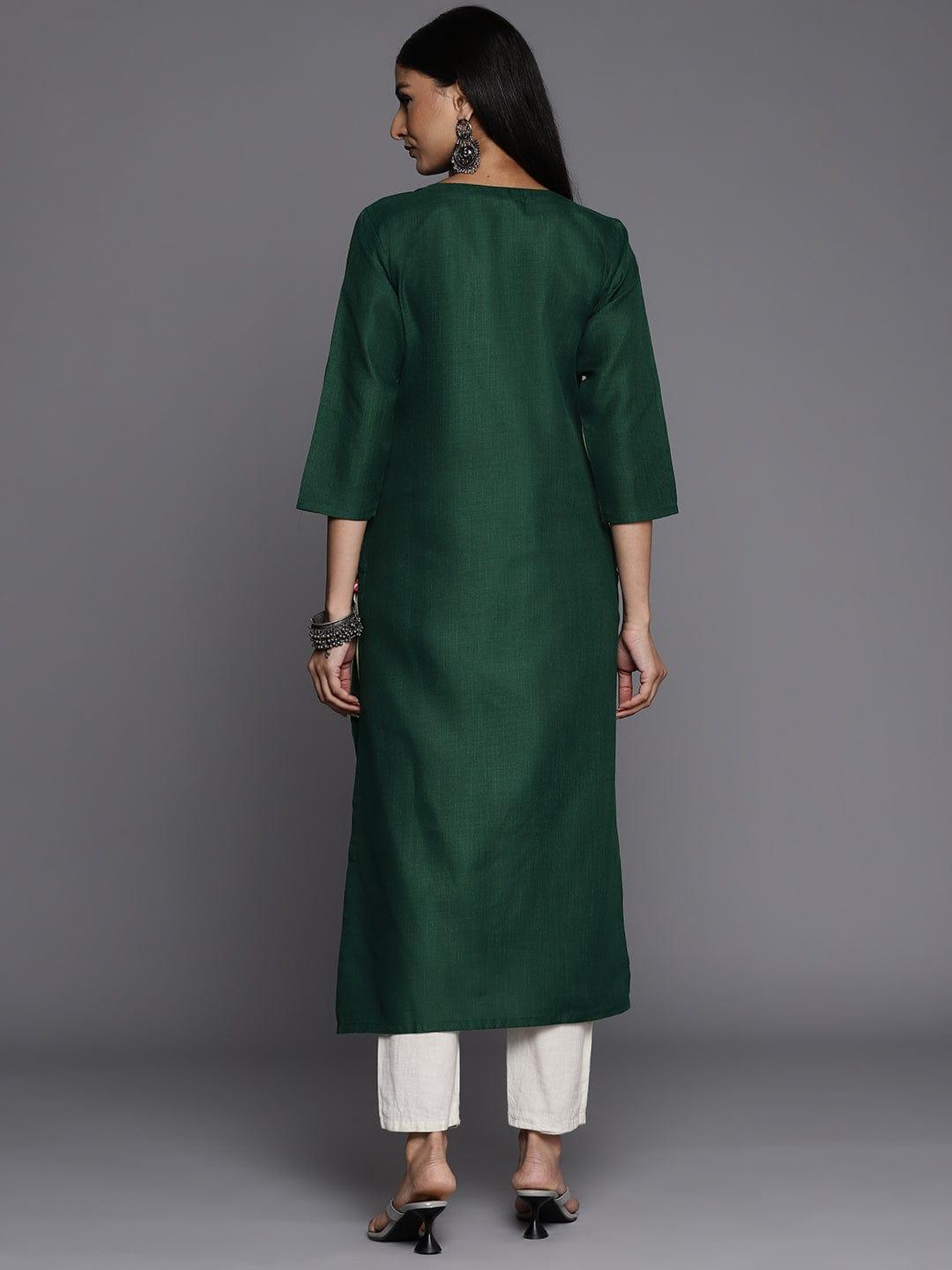 Varanga Women Green Yoke Design Thread Work Kurta - Indiakreations