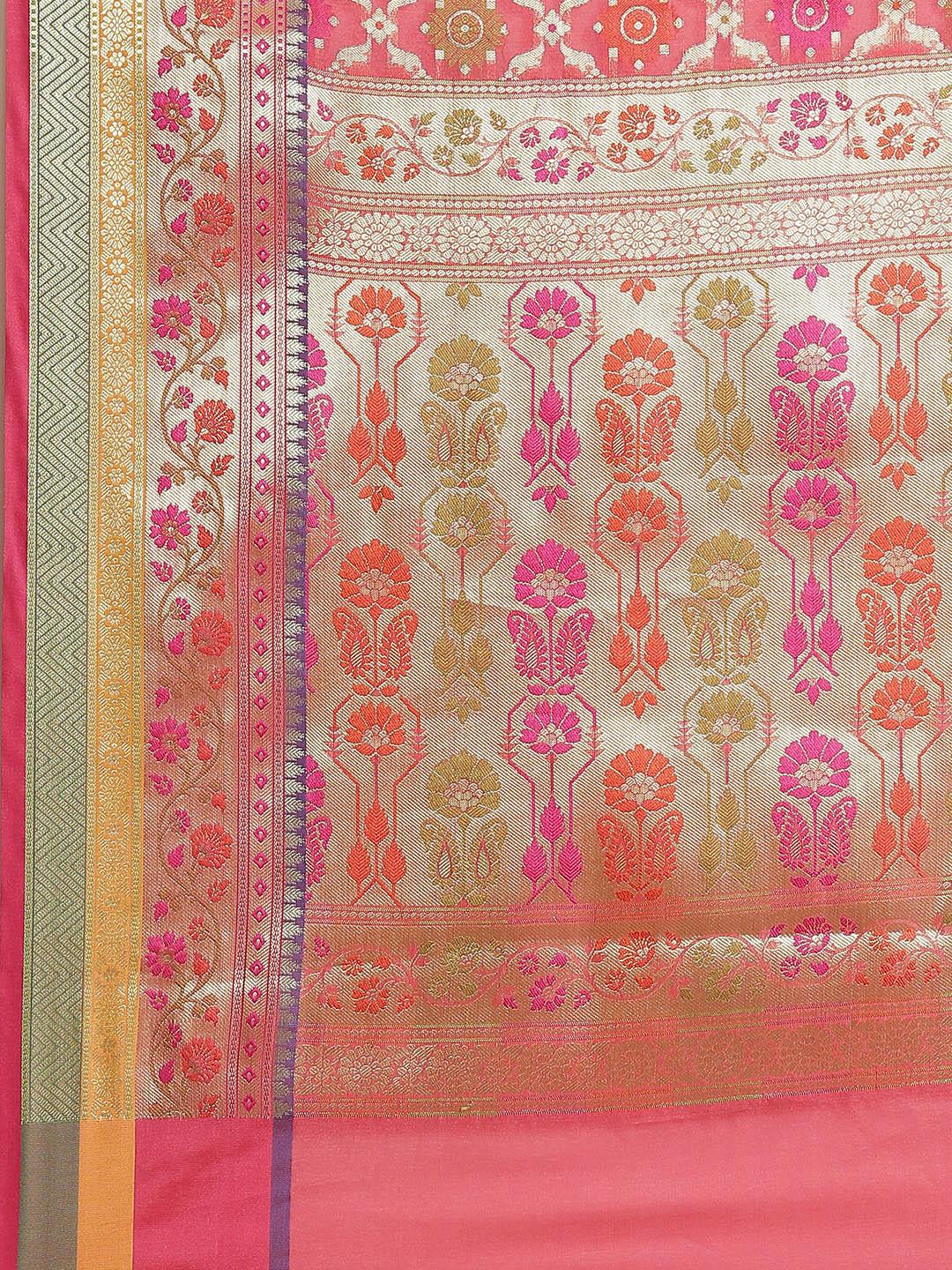 Women's Pink Silk Jaamdani Cutwork Saree - Varanasi - Indiakreations