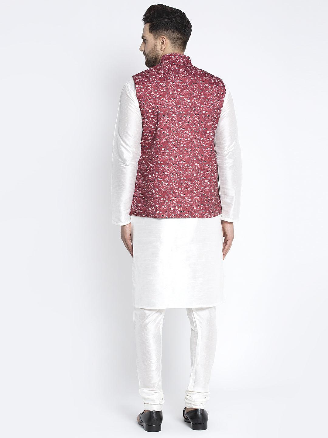 Men's Maroon & Multi Printed Nehru Jacket - Benstoke - Indiakreations