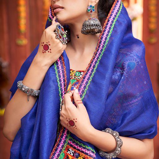 Trendy Pink And Blue Colored Gamthi Cotton Silk Navratri Lehenga Choli - Indiakreations
