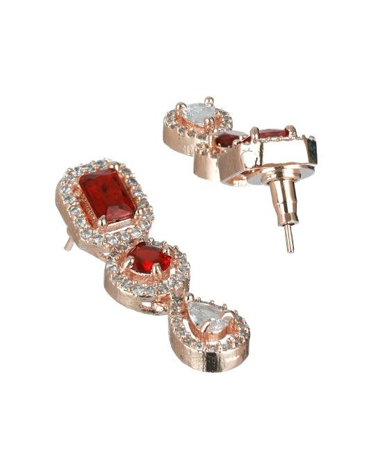 Women's Red American Diamond Rose Gold-Plated &Cz Studded Jewellery Set - Jazz And Sizzle - Indiakreations