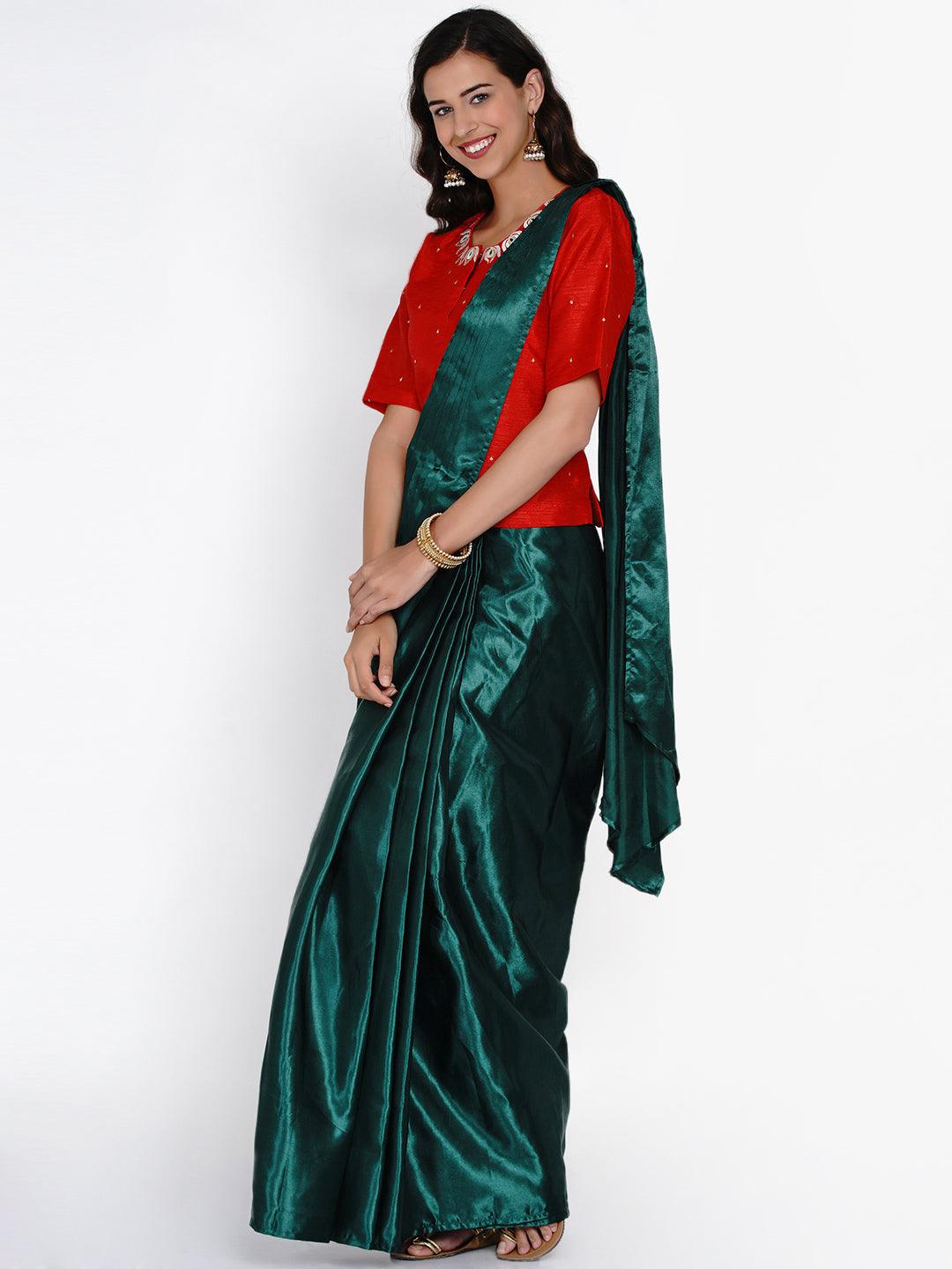 Women's Green Satin Ready to wear Saree - Women Republic - Indiakreations