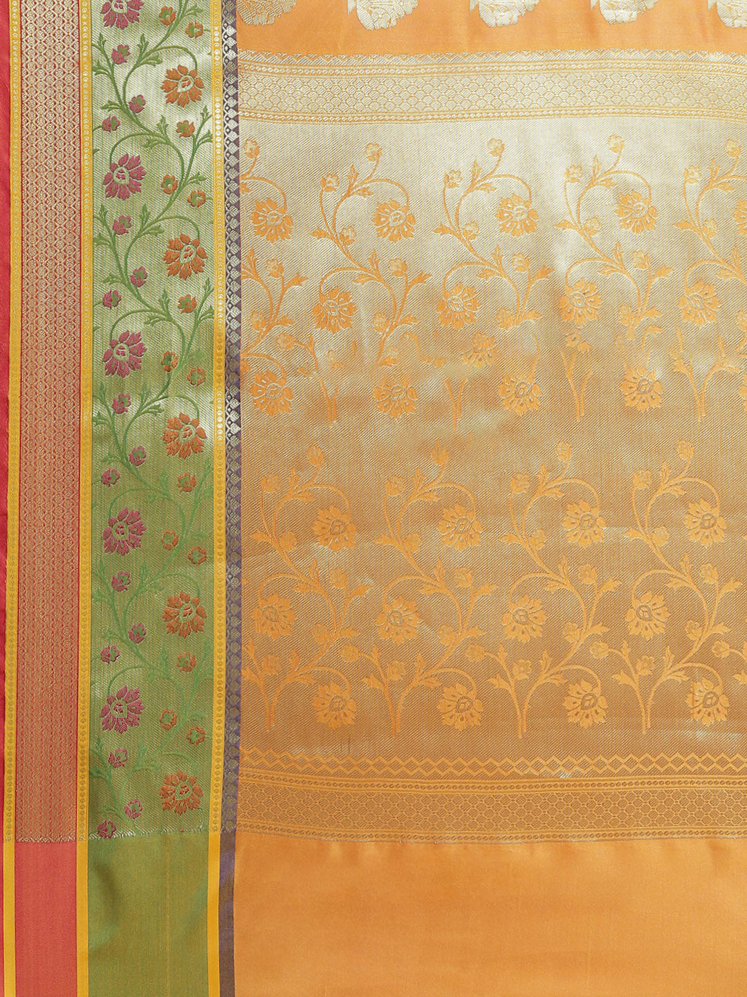 Women's Mustard Silk Jaamdani Cutwork Saree - Varanasi - Indiakreations