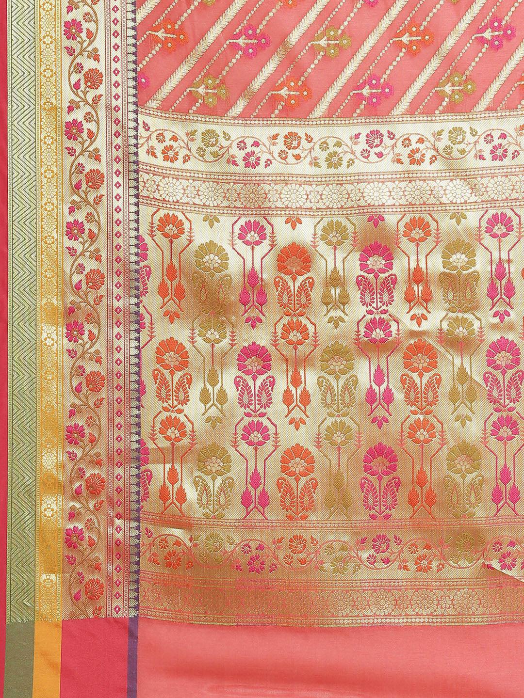 Women's Pink Silk Jaamdani Cutwork Saree - Varanasi - Indiakreations