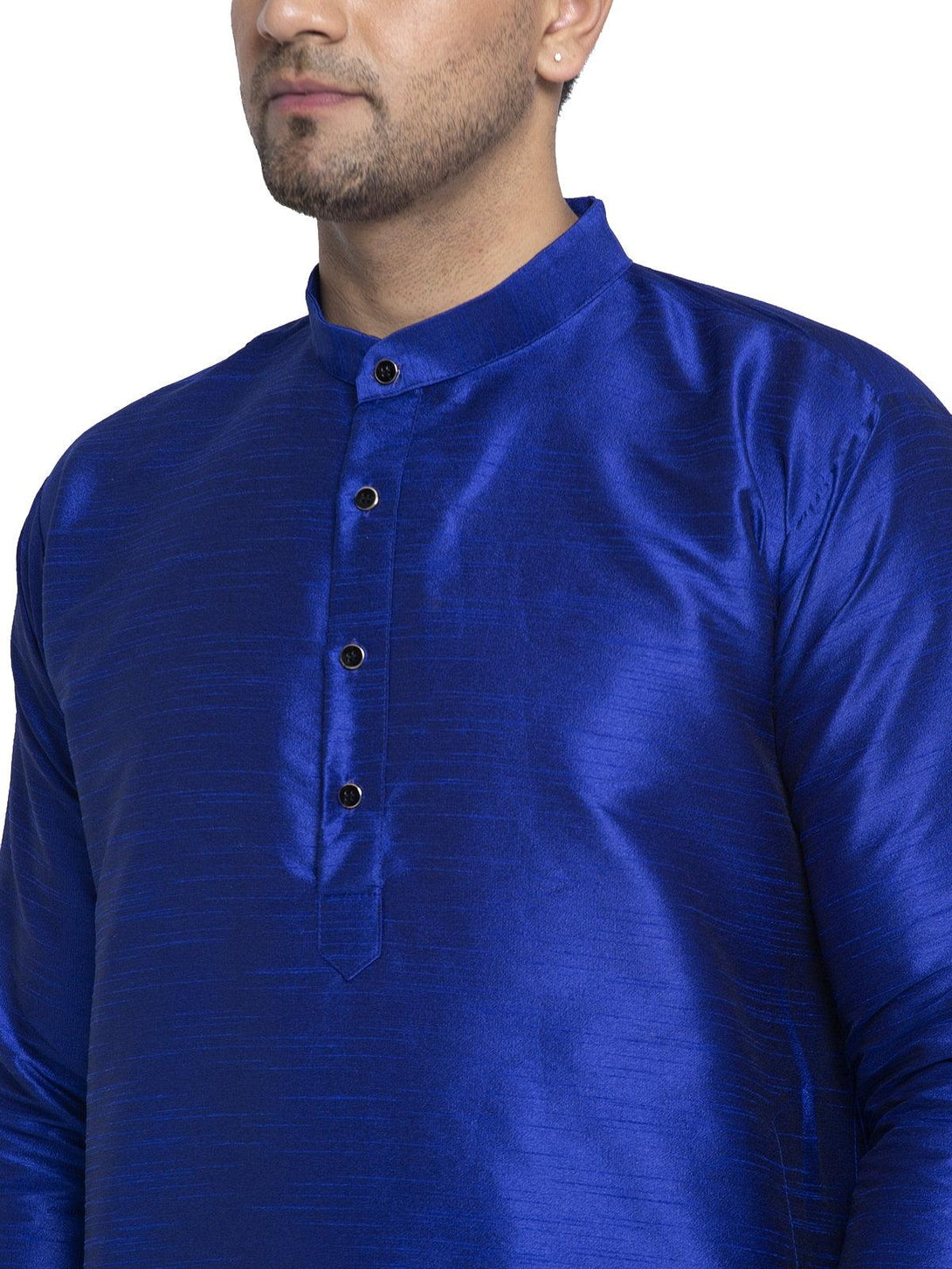 Men's Royal Blue Solid Asymmetric Kurta With Churidaar Pyjama - Benstoke - Indiakreations