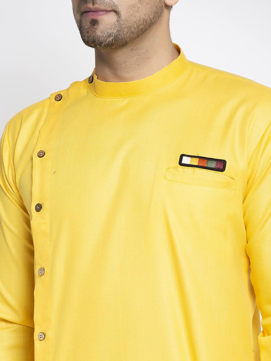 Men's Yellow Solid Short Kurta - Benstoke - Indiakreations