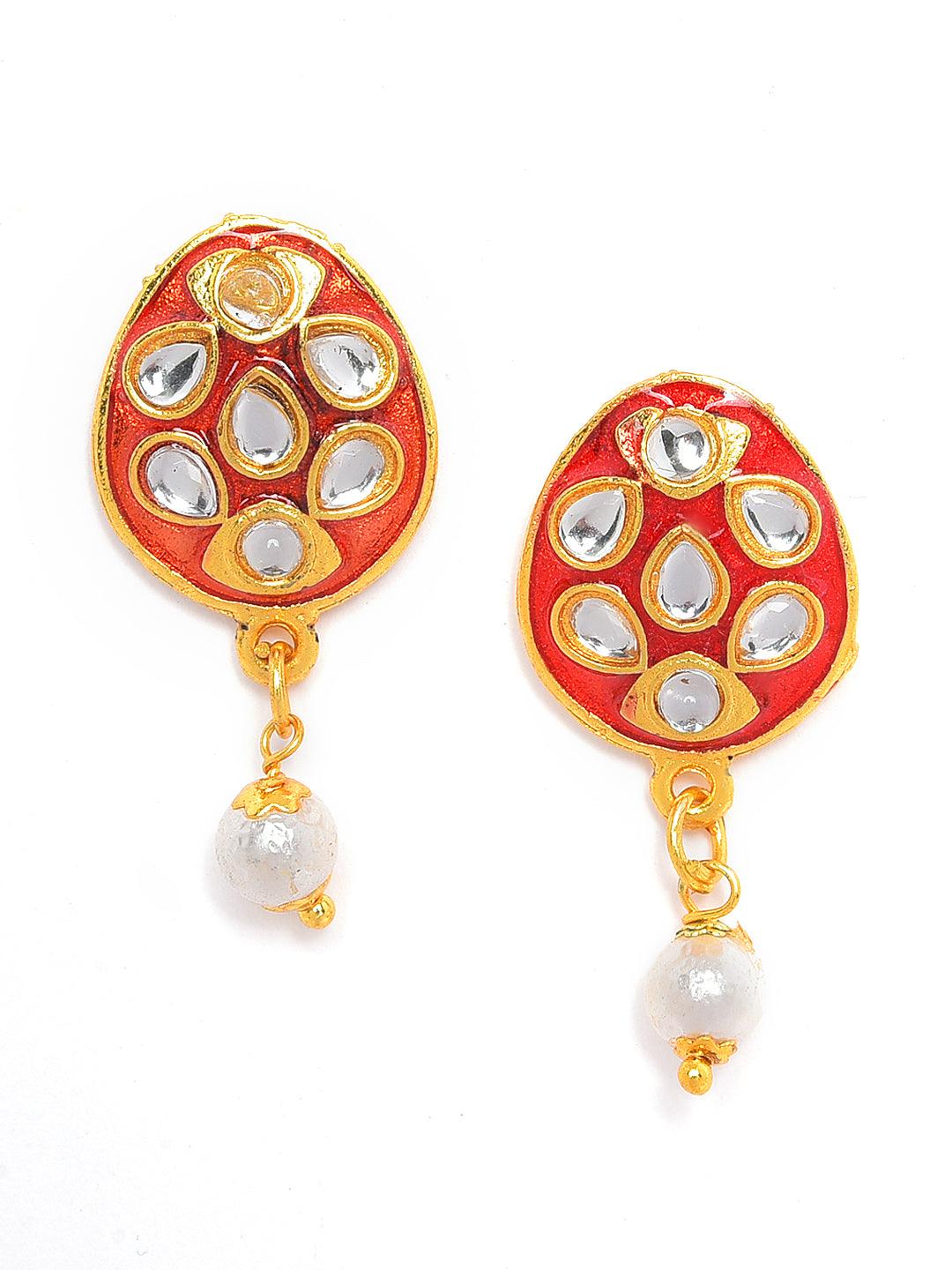 Women's Gold-Plated White Kundan-Studded & Beaded Jewellery Set - Jazz And Sizzle - Indiakreations